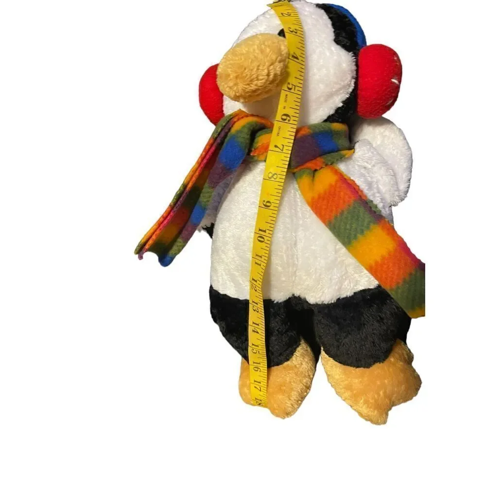 Commonwealth Plush Multicolor Stuffed Penguin with Red Ear Muffs Plaid Scarf 18”